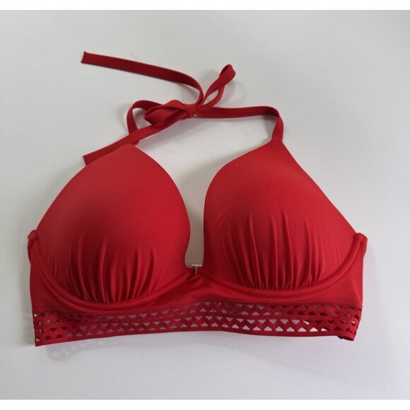Women's Elastic Trim Triangle Bikini Top Shade & Shore Red size 38D Halter New - Picture 11 of 13